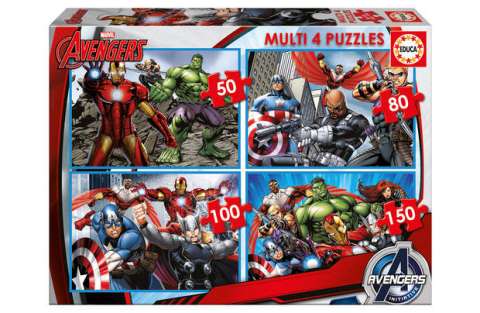 Se Avengers - 4 puslespil (50, 80, 100, 150) hos SpilCompagniet