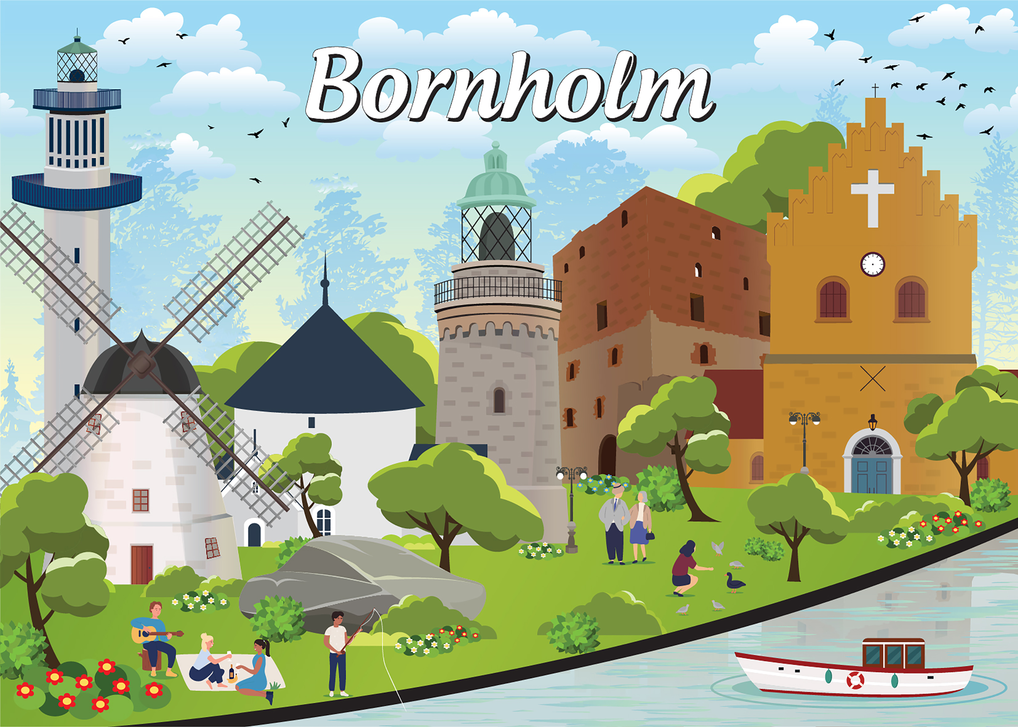 Se Danske byer: Bornholm, 1000 brikker hos SpilCompagniet