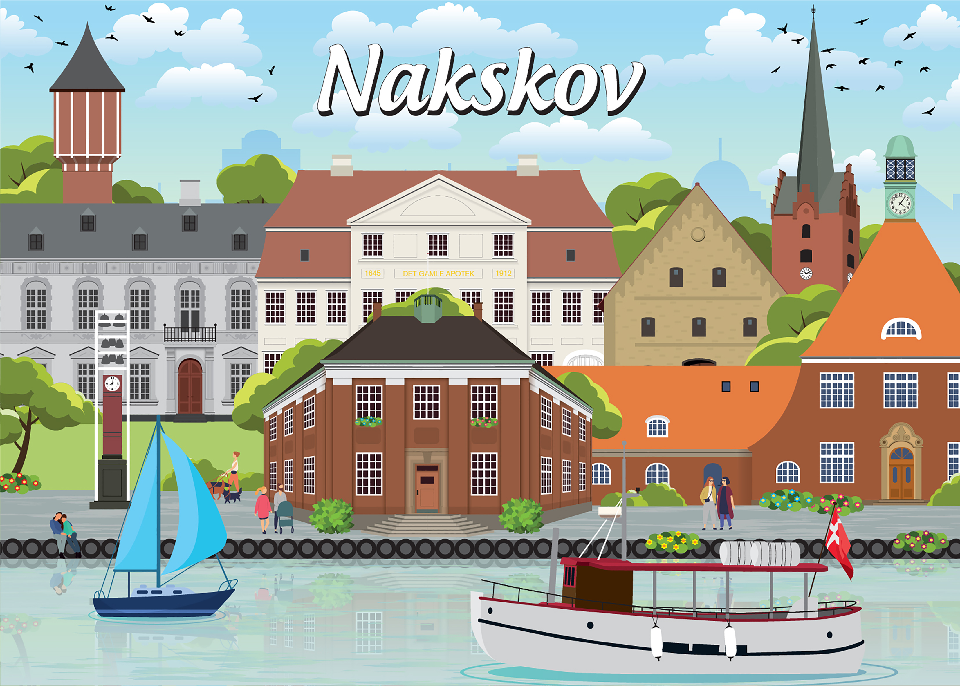 Se Danske byer: Nakskov, 1000 brikker hos SpilCompagniet