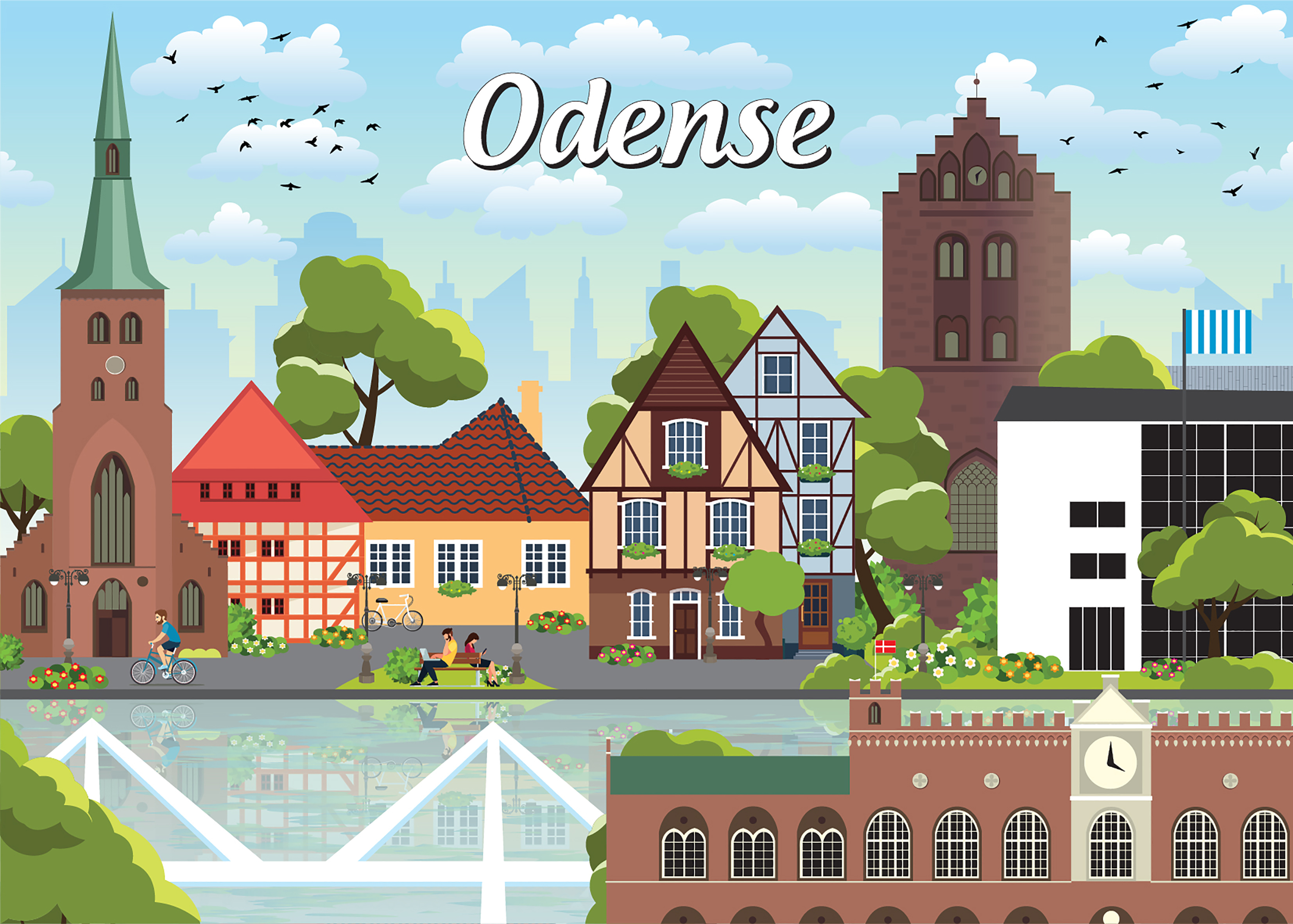 Se Danske byer: Odense, 1000 brikker hos SpilCompagniet