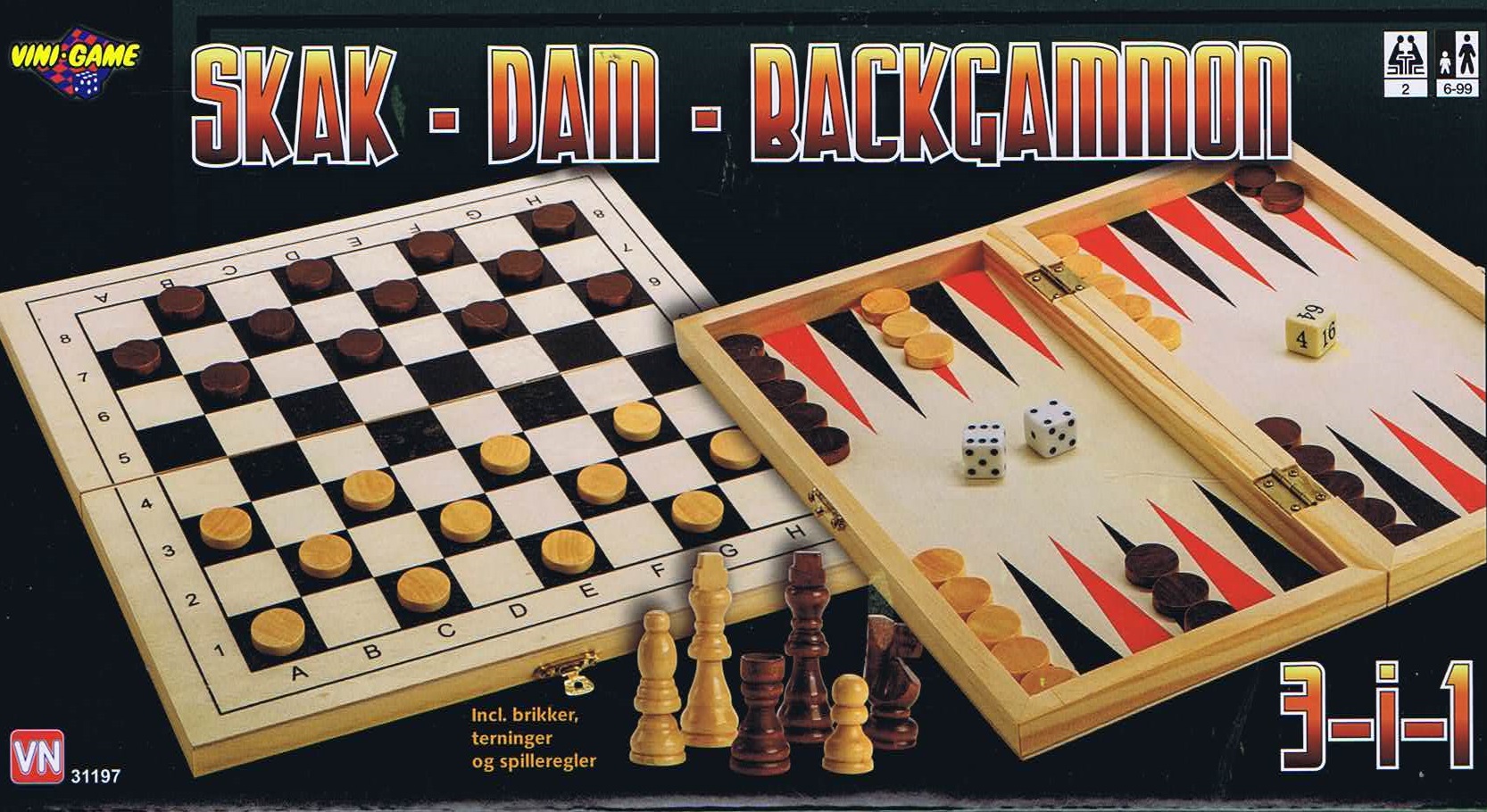 3 i 1, skak - dam - Backgammon