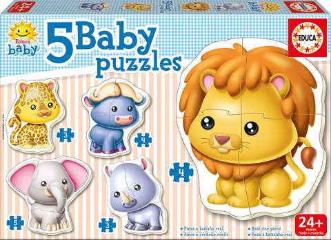Baby Puzzles - Wild Animals, 3-5 brikker (1)